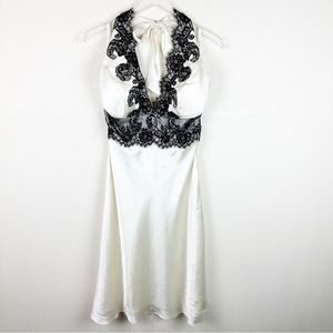 White House Black Market Halter Satin Ivory Lace Cocktail Party Sexy Dress 12
